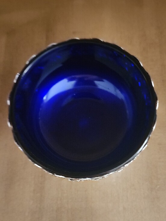 Reticulated Silver-Plate Compote with Deep Cobalt Glass main image 0